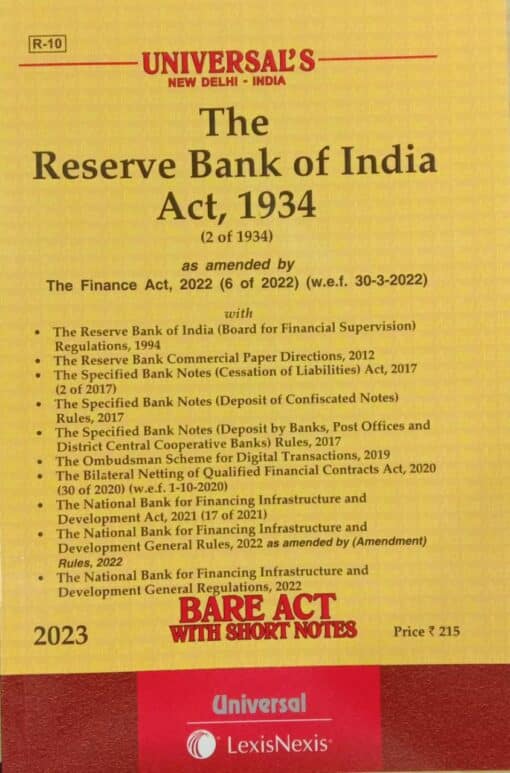 Lexis Nexis’s The Reserve Bank of India Act, 1934 (Bare Act) - 2023 Edition