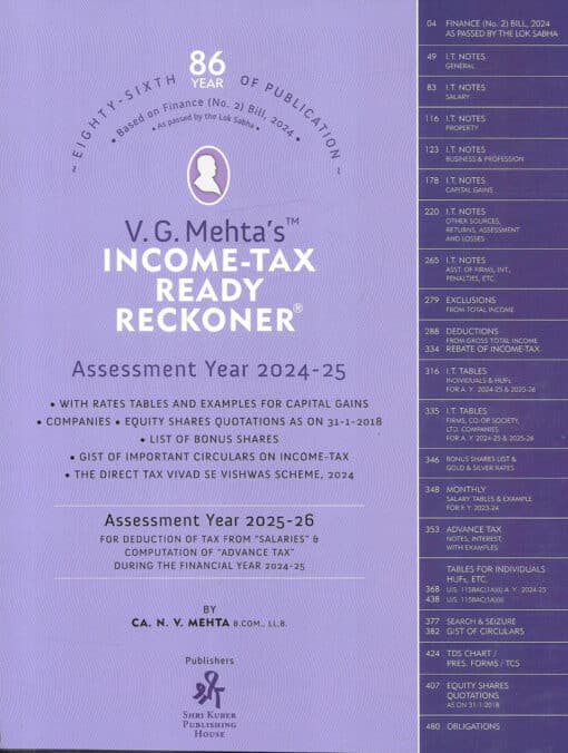 VG Mehta's Income Tax Ready Reckoner by NV Mehta - Assessment Year 2024-2025