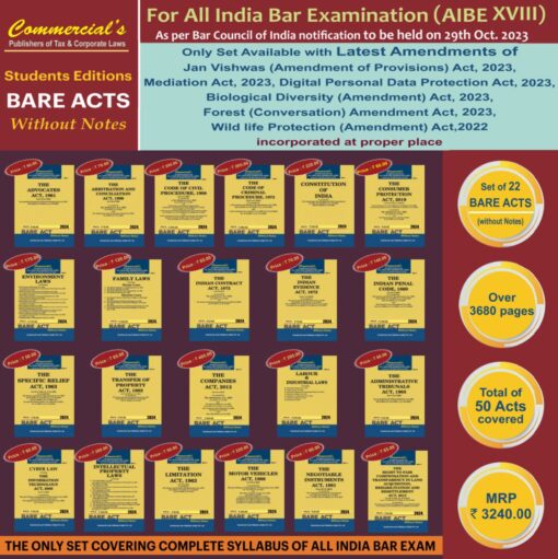 Commercial's AIBE Bare Acts Without Comments (Set of 22 bare Acts) - Edition September 2023.