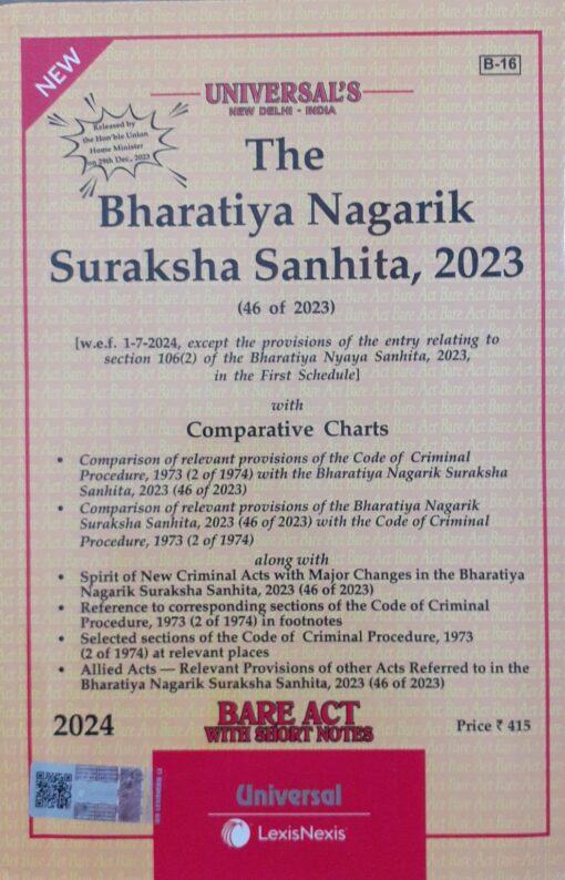 Lexis Nexis’s The Bharatiya Nagarik Suraksha Sanhita, 2023 (Bare Act) - 2024 Edition